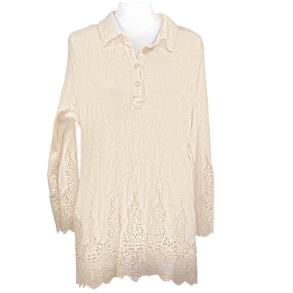 ππΏ SOFT SURROUNDINGS Jiada Cream Gauze Tunic | Womenβs Petite Medium, Lace Boho - Picture 3 of 5